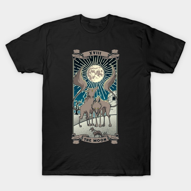 Tarot Card The Moon XVIII Wolves Halloween Art Pagan Witch T-Shirt by TellingTales